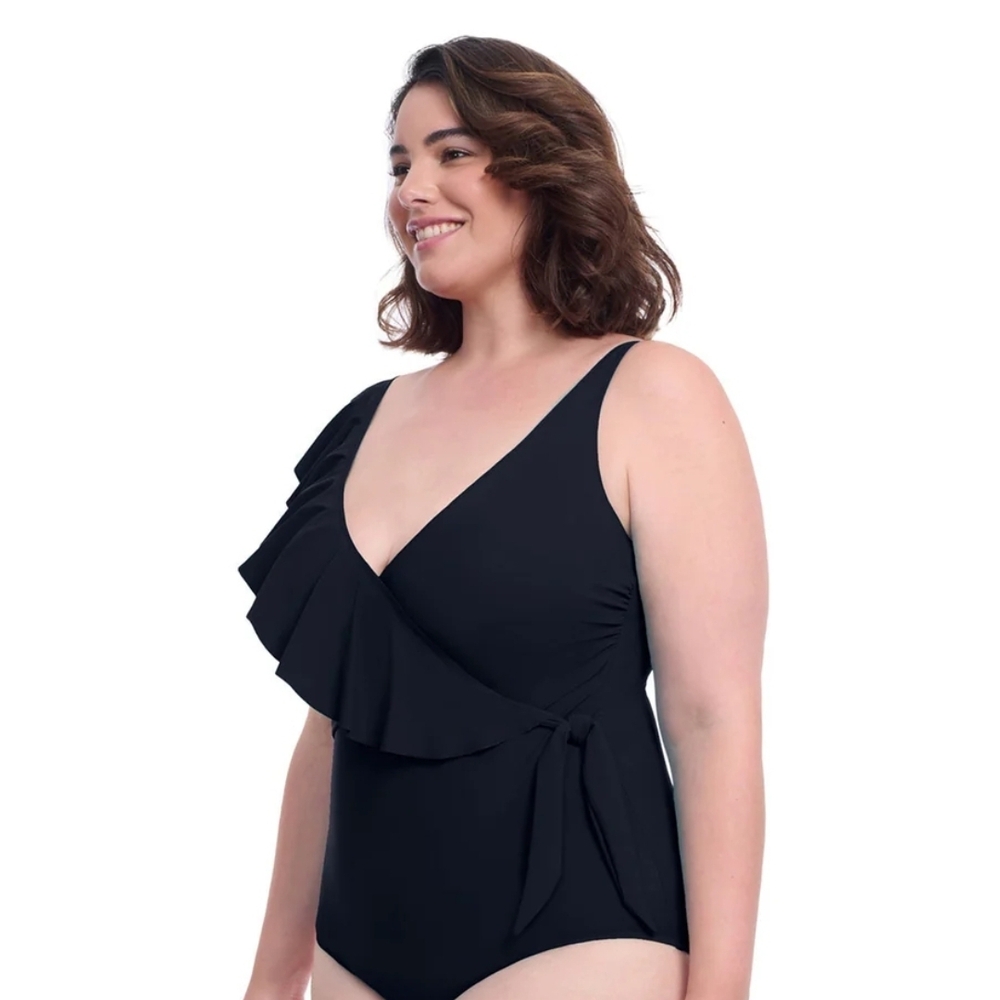 Gottex Black Ruffle One-Piece Swimsuit